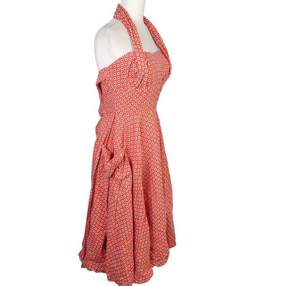 Vintage 50s Red Floral Halter Dress Fit and Flare Rockabilly XXS - Picture 3 of 8